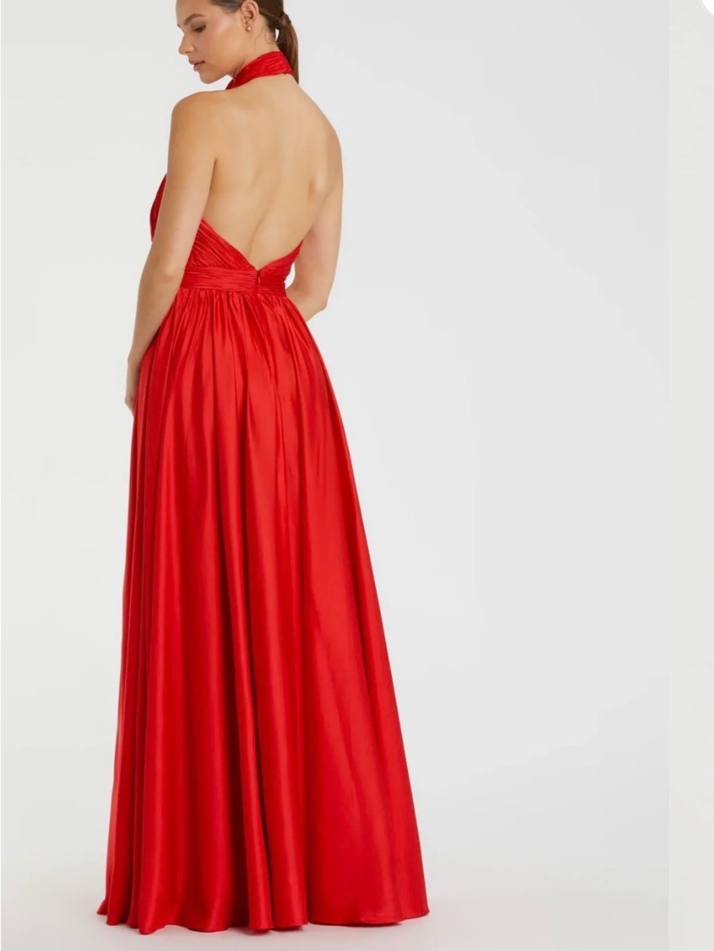 Mac Duggal Red Halter Backless Satin Evening Gown